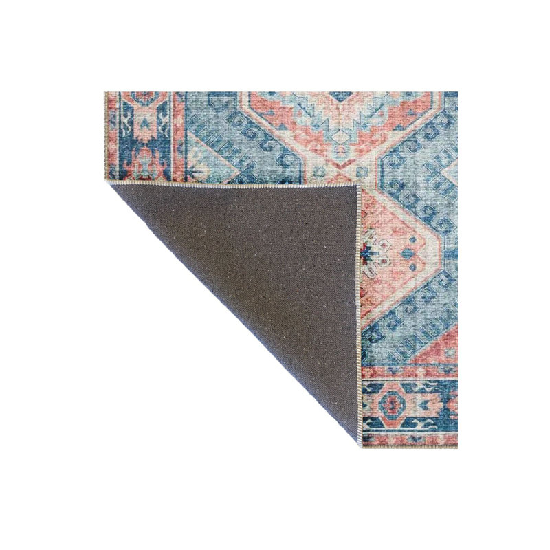 Tapis décoratif bleu traditionnel lavable à la machine, Tapis de couloir 3 pi 3 po x 6 pi 7 po 