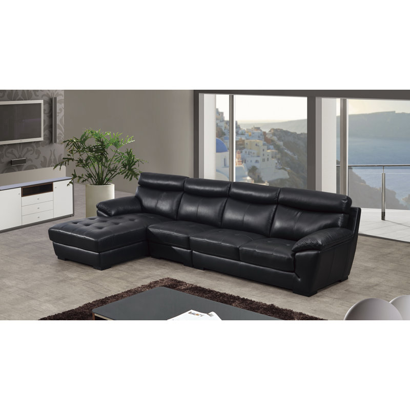 Swindlehurst Upholstered L-Shaped Sectional, Left Hand Facing, Black leather