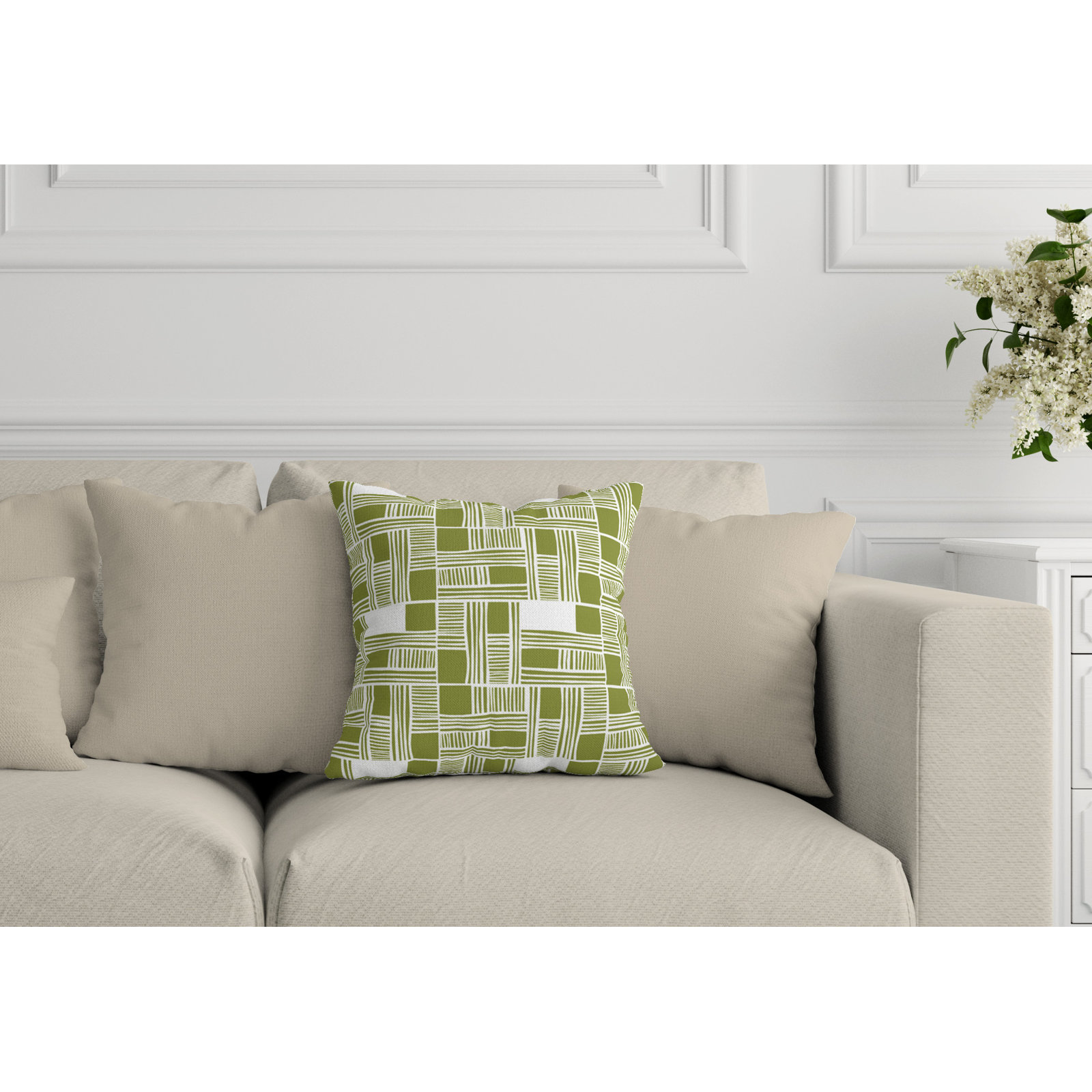 Kapri Indoor/Outdoor Throw Pillow, 17" x 17", Olive, Square