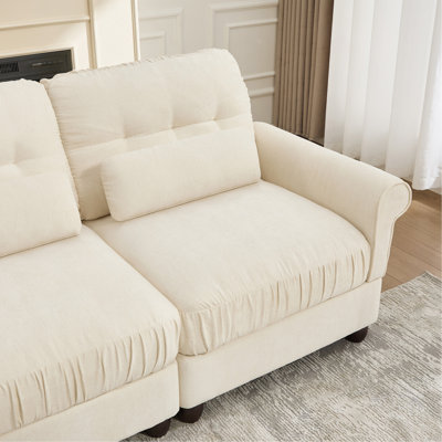 Canapé modulaire en chenille avec causeuse modulaire avec 2 repose-pieds, coussin de siège à volants, accoudoirs roulés et coussins lombaires, sièges de soutien moelleux pour les appartements, les salons et les salons
