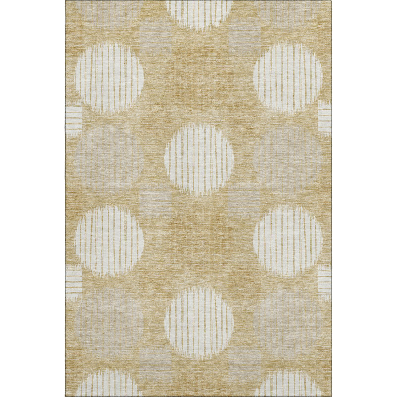Premium Machine Washable Prisco Gold Rug, Rectangle 10' x 14'