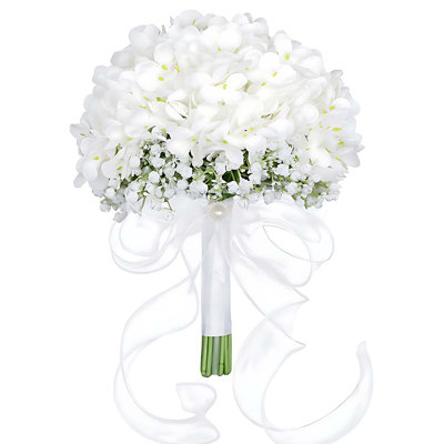 Artificial flower bouquet wedding bride handheld bouquet Pure white hydrangeas and baby's breath bouquet suitable for weddings, parties, ceremonies, anniversaries, table center decorations