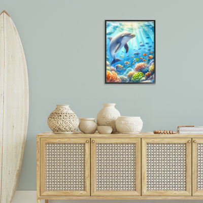  Smiling Dolphin Under Sea Giclee Art by LSR Design Studio