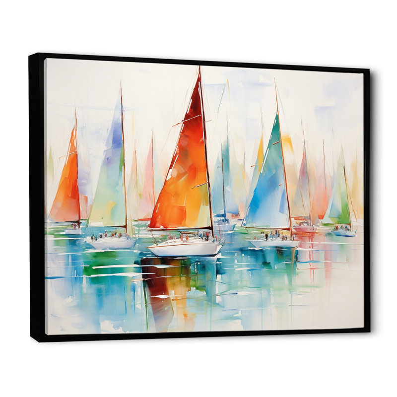 «Miminimlaism Watercolor Regatta I», art nautique sur toile, 34" H x 44" W, Cadre flottant noir