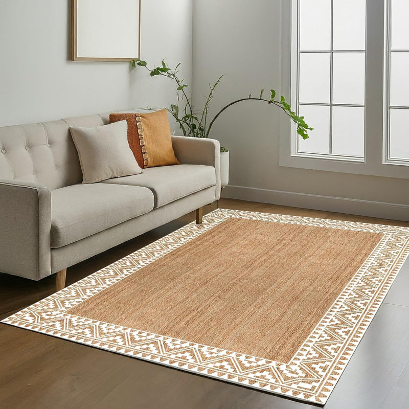 Hand Braided Natural Jute Printed Tishon, Rectangle 6' x 9'