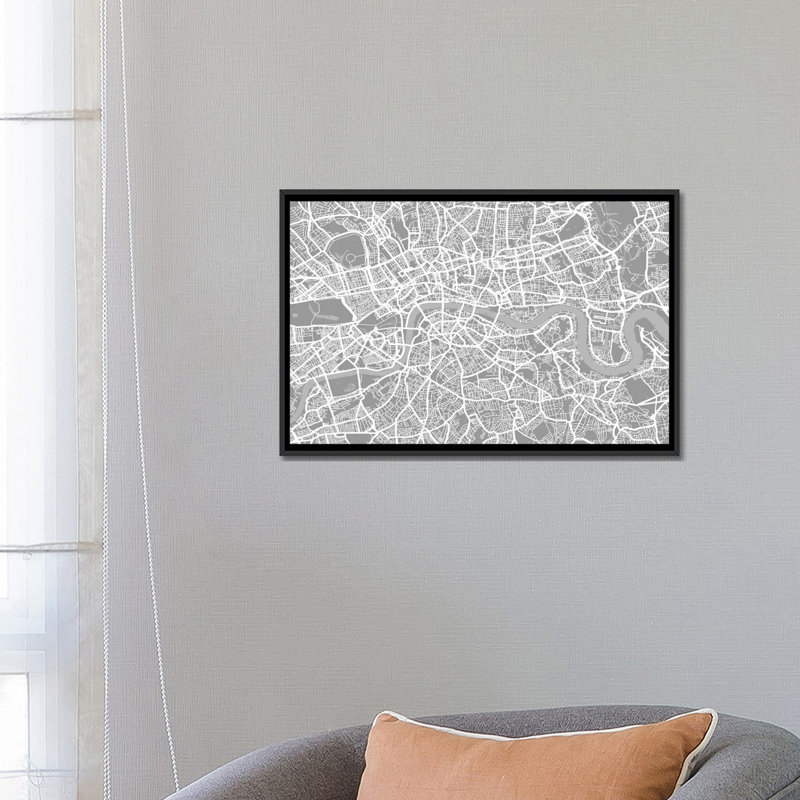 « london map v » par michael thompsett, impression sur toile, H 18 po x l 26 po x P 1,5 po, Toile avec cadre noir