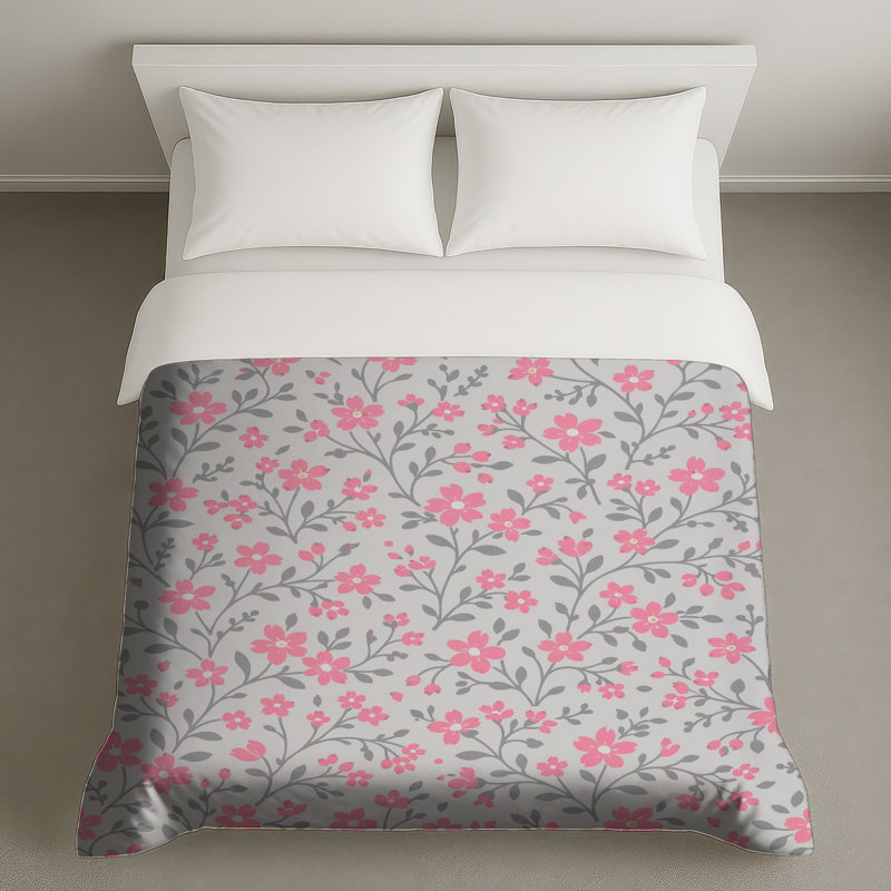 Housses de couette à motif floral rose, Queen