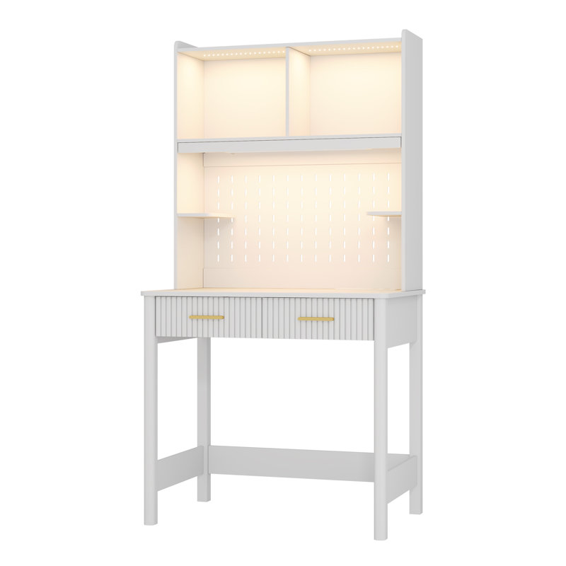 Writing Desk with Power Outlet, White