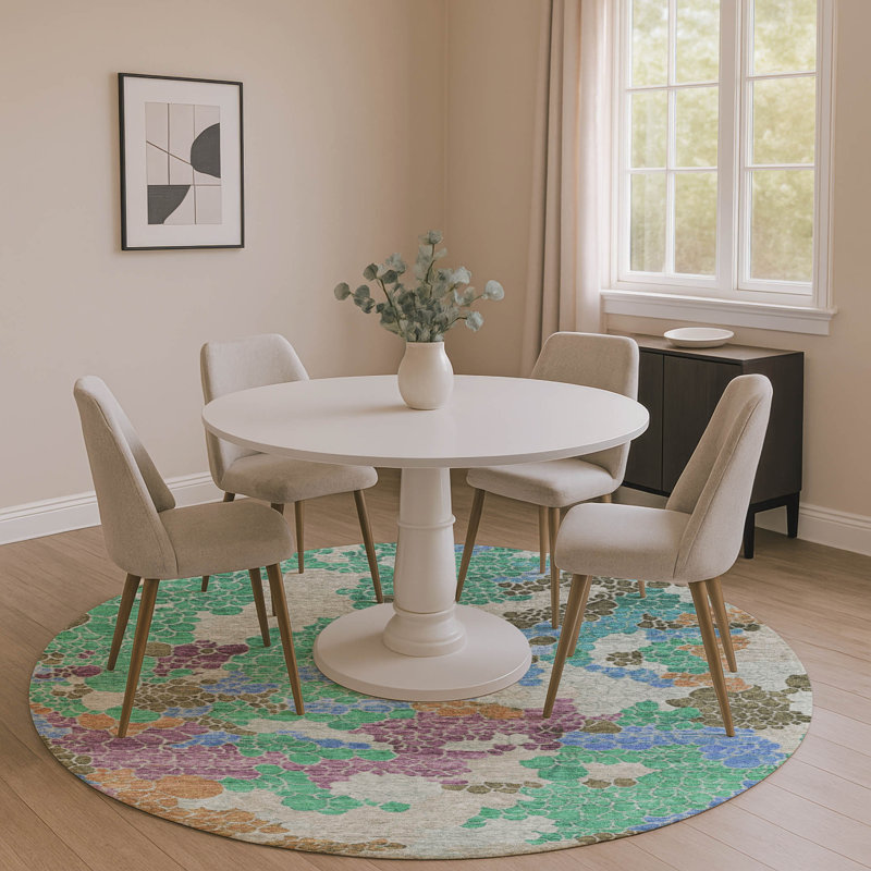 Premium Machine Washable Mayfield AMF1906 Geometric Rug, Round 8'