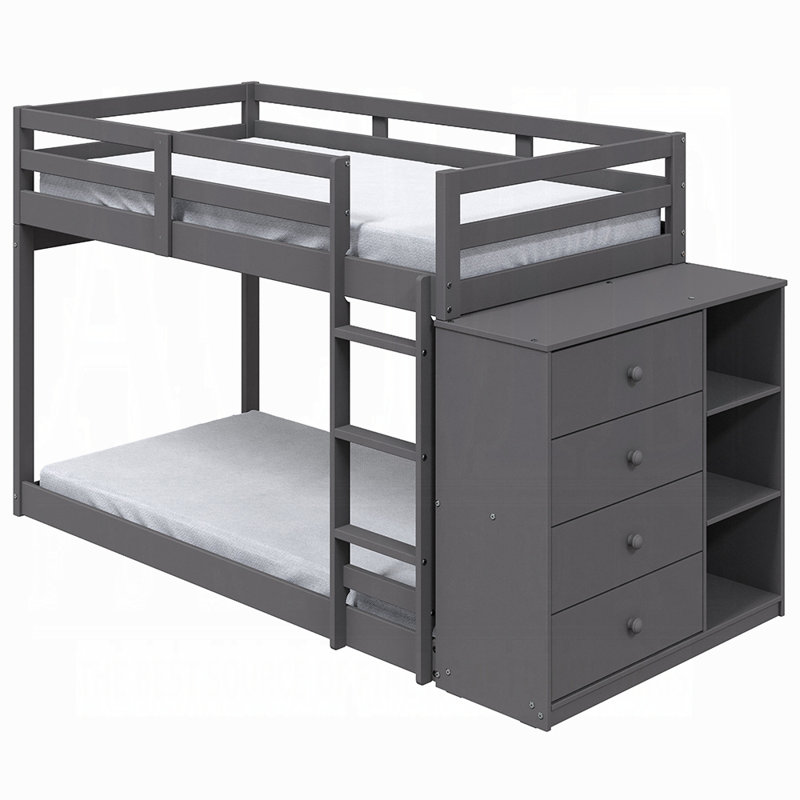 Lit superposé ACME Gaston (simple / simple) avec 4 tiroirs et 3 compartiments, finition grise