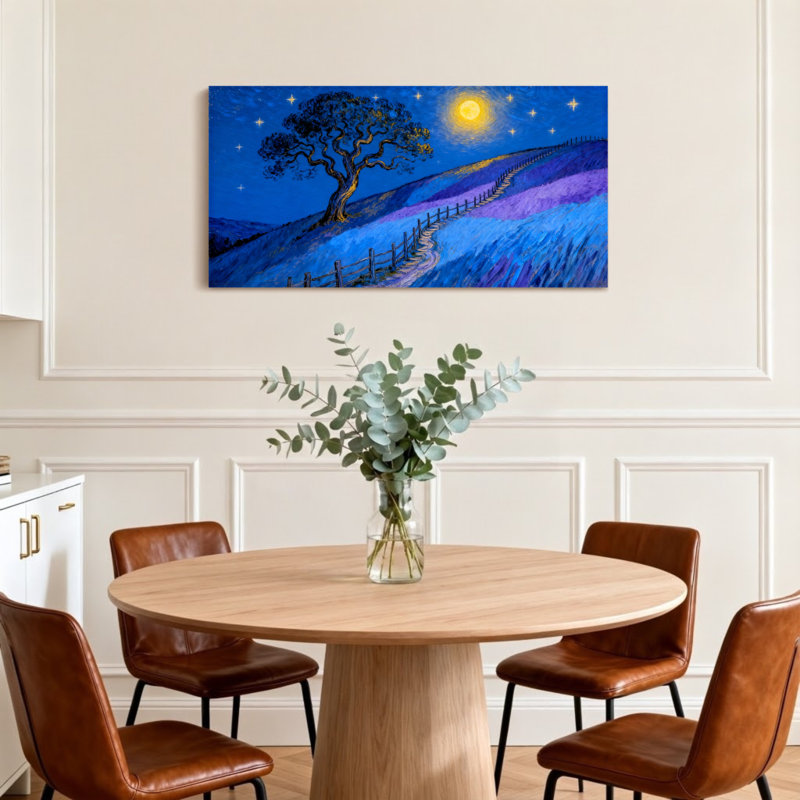 Paysage et nature au clair de lune à travers un arbre étoilé, H 16 po x l 32 po