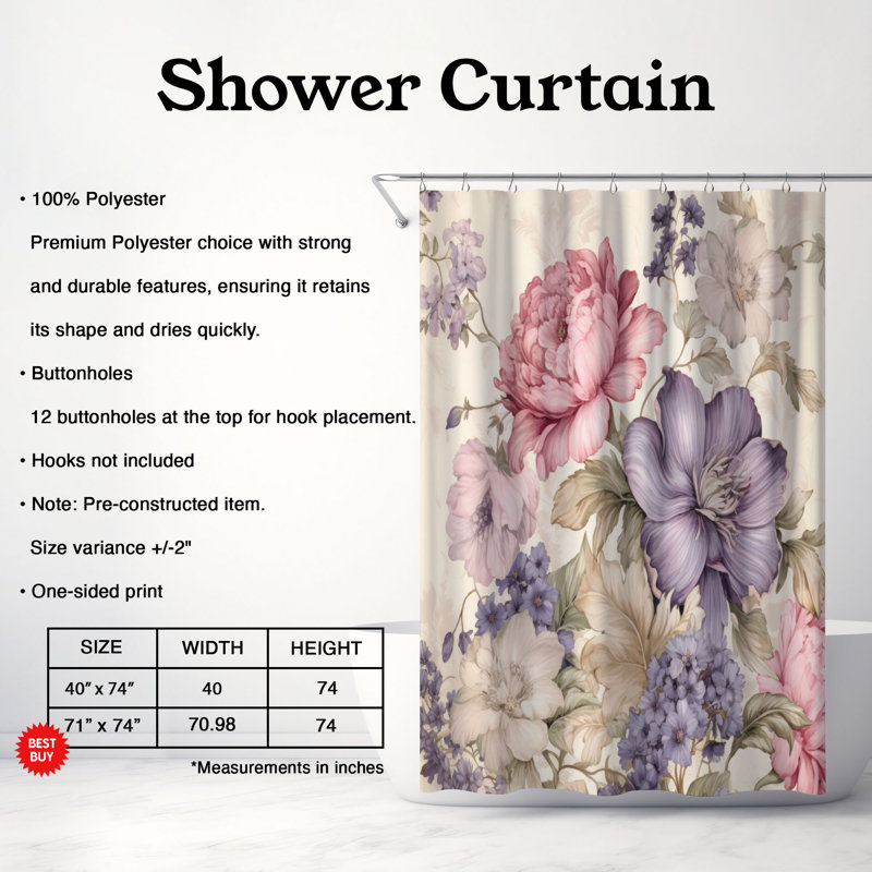 Rideau de douche 1 pièce Soft Whimsy, H 74 po x l 71 po