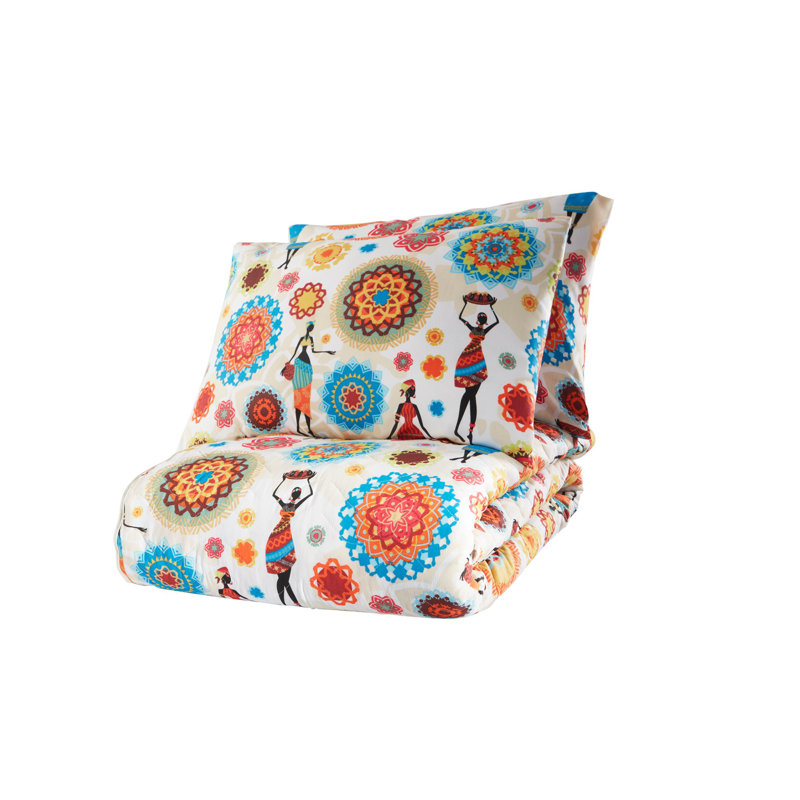 Ensemble de couvre-lit / mélange de coton 4 pièces Lanelle brun / bleu / crème