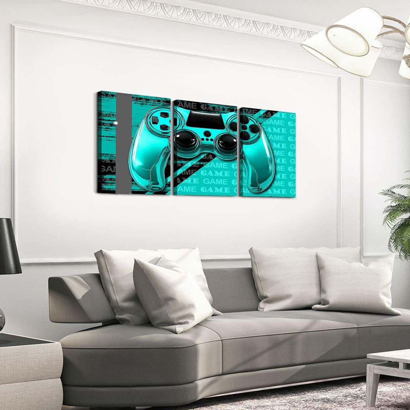 Gamer Canvas Wall Art 12" X 16" 3 Piece Game Controller Office Wall Artwork Posters For Teens Adults Gaming Gifts Bathroom Wall Art For Home Gamepad Wall Painting