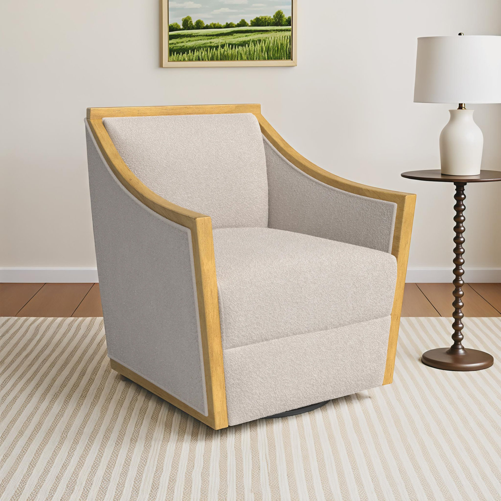 Mortola Swivel Armchair, Beige Linen Blend