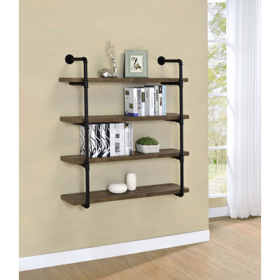 Olivia 4-Shelve Industrial Pipe Wall Shelf