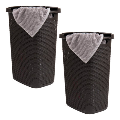 Panier à linge mince 60 L, panier à linge, couvercle, style osier, plastique