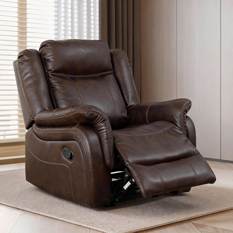 	 35" Faux Leather Recliner Chair – Manual 90°-160° Recline, Compact Design For Living Room, Office, Apartment, Brown