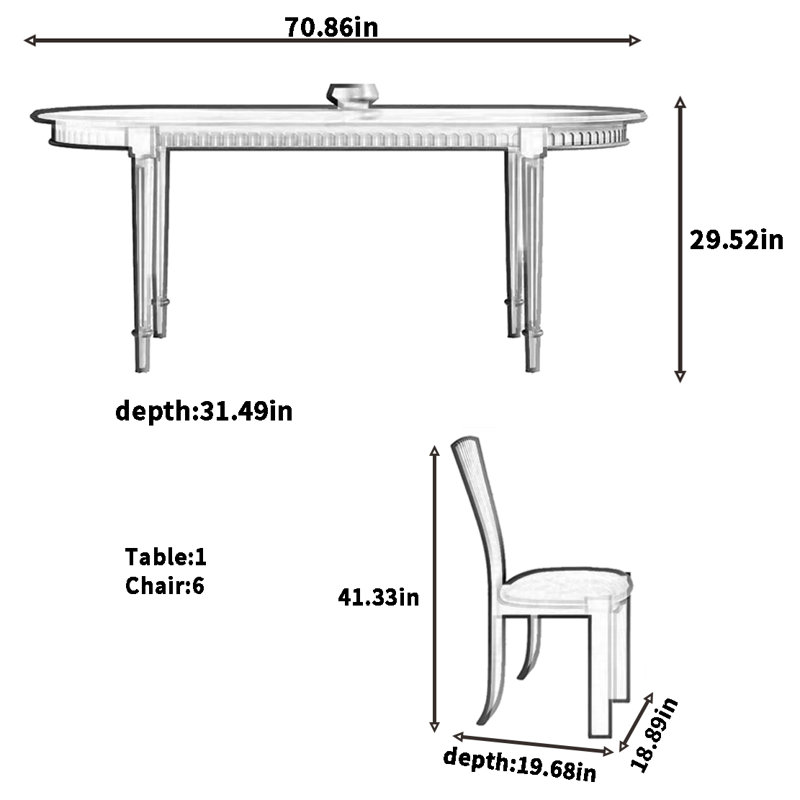 Ensemble de table et chaises de style français antique, Noir, Noir