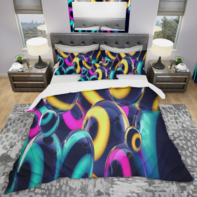 Spherical Insight - Abstract Duvet Cover Set - Microfiber Polyester, Full/Queen Duvet Cover + 2 Shams
