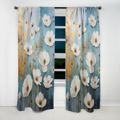 Minimalism Blue White Buttercups I - Buttercups Curtain - Blackout Floral Curtain - 1 Panels