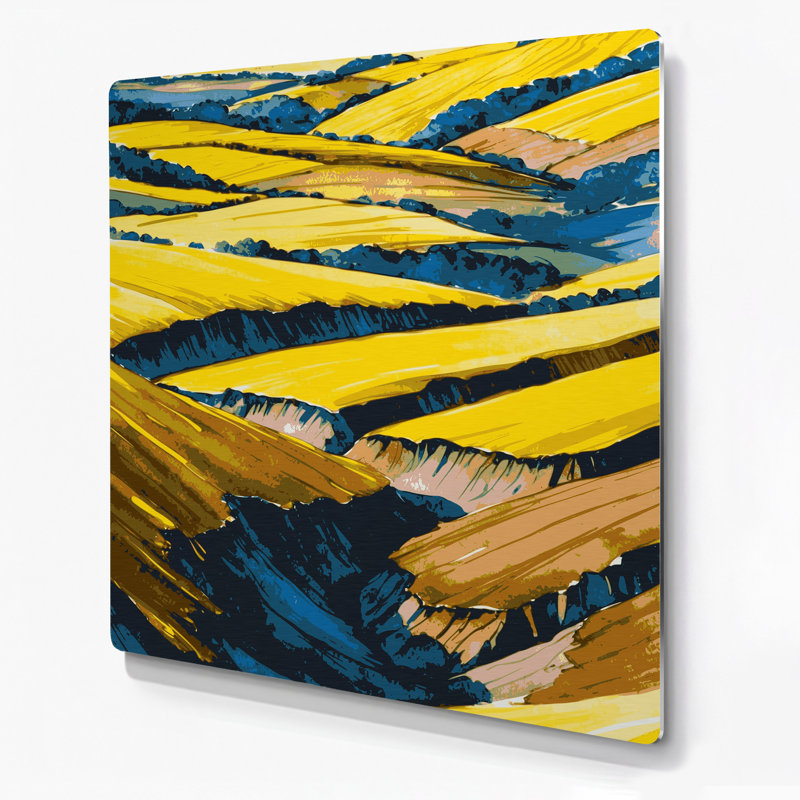 Aquarelle, paysage, 48, art mural en métal jaune, H 8 po x l 8 po