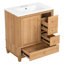 Meuble-lavabo de salle de bain avec lavabo en céramique, armoire de salle de bain autoportante avec grain de bois naturel, pieds en bois d'hévéa massif, portes et tiroirs à fermeture en douceur, grand espace de rangement