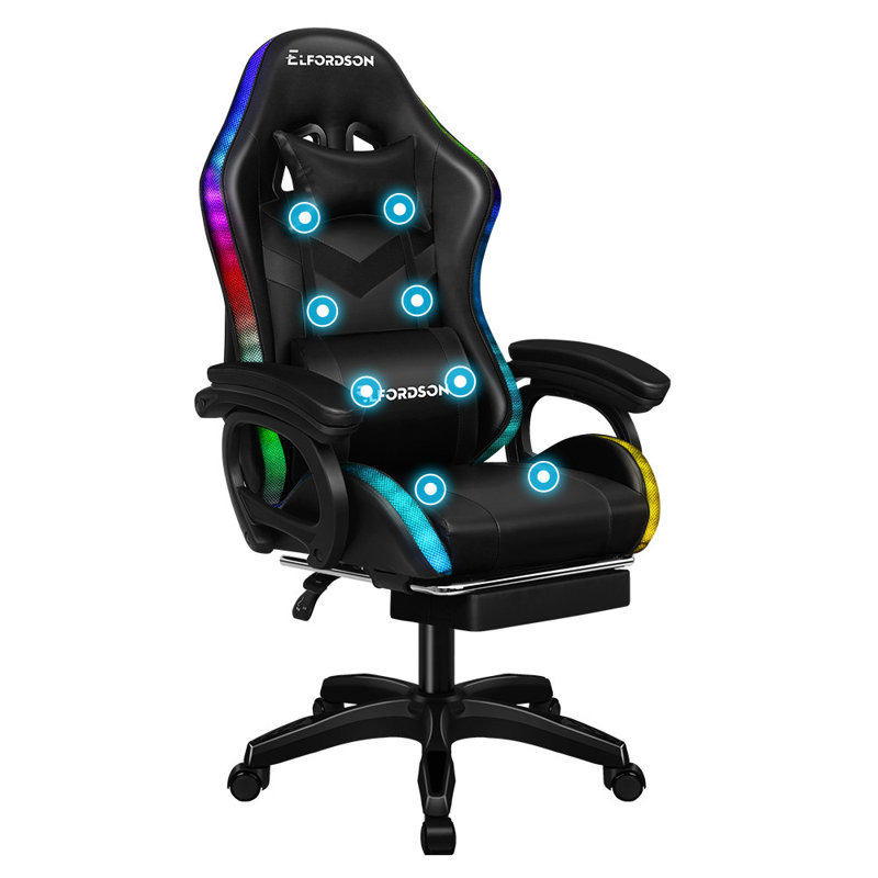 ELFORDSON Adjustable Reclining Faux Leather Swiveling PC & Racing Game Chair, Black