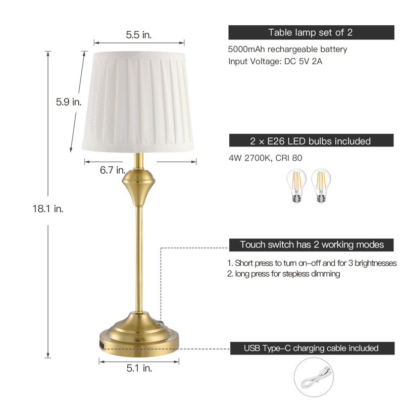 18in Cordless Rechargeable LED Touch Table Lamp