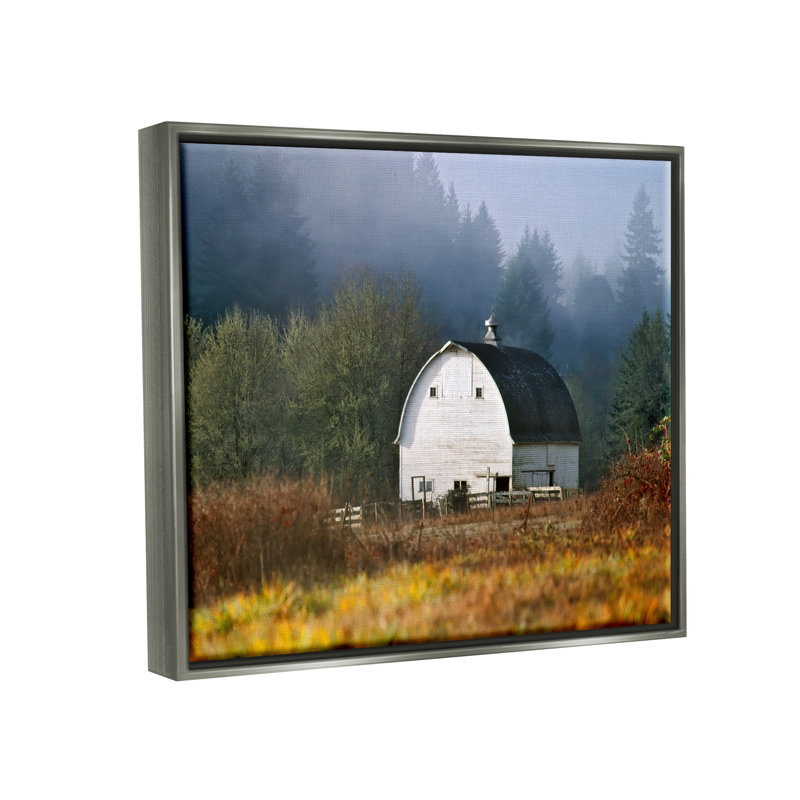 «White Barn Woodland Clearing» par Dennis Frates, photographie, H 25 po x l 31 po x P 1,7 po, Cadre flottant gris lustré