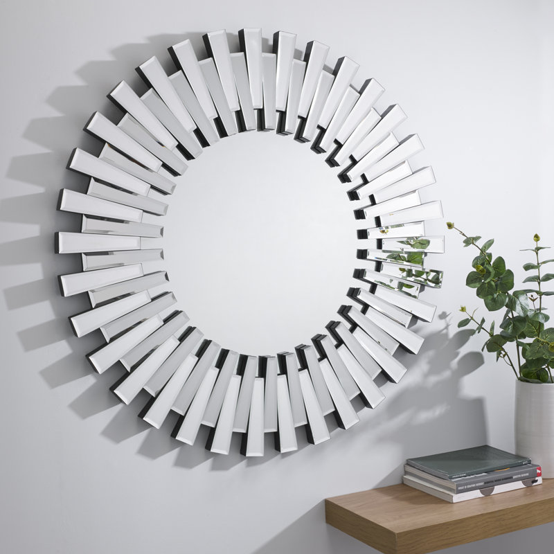 Barston Sunburst Glass Framed Wall Mounted Accent Mirror, 60cm H x 60cm W