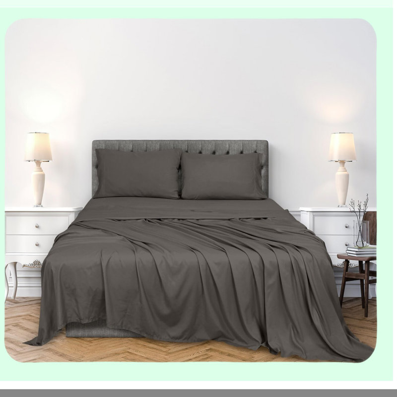 CoolCrisp Percale Queen Sheet Set - 300 Thread Count Long Staple Combed Cotton - Breathable Grey Bedding - 4 Piece Fitted Flat Pillow Case - Luxe Softness