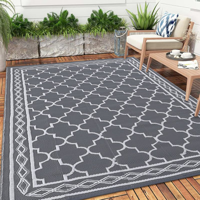 5*8ft Outdoor Rug for Patios Waterproof Reversible Rug Geometric Rug Lightweight Rug Plastic Straw Outdoor Rug for Outside, RV, Deck, Picnic, Beach, Trailer, Camping