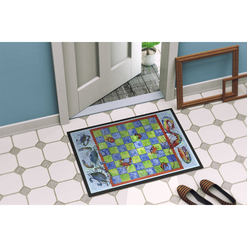 Tapis de porte d’intérieur anti-dérapant à damier crabe et gris, Rectangle 1 pi 6 po x 2 pi 3 po