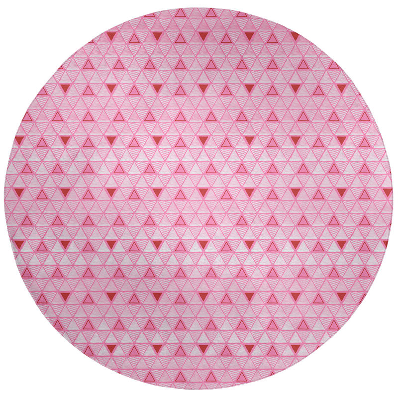 Tapis rose/rouge fait main géométrique, Rond 5 pi