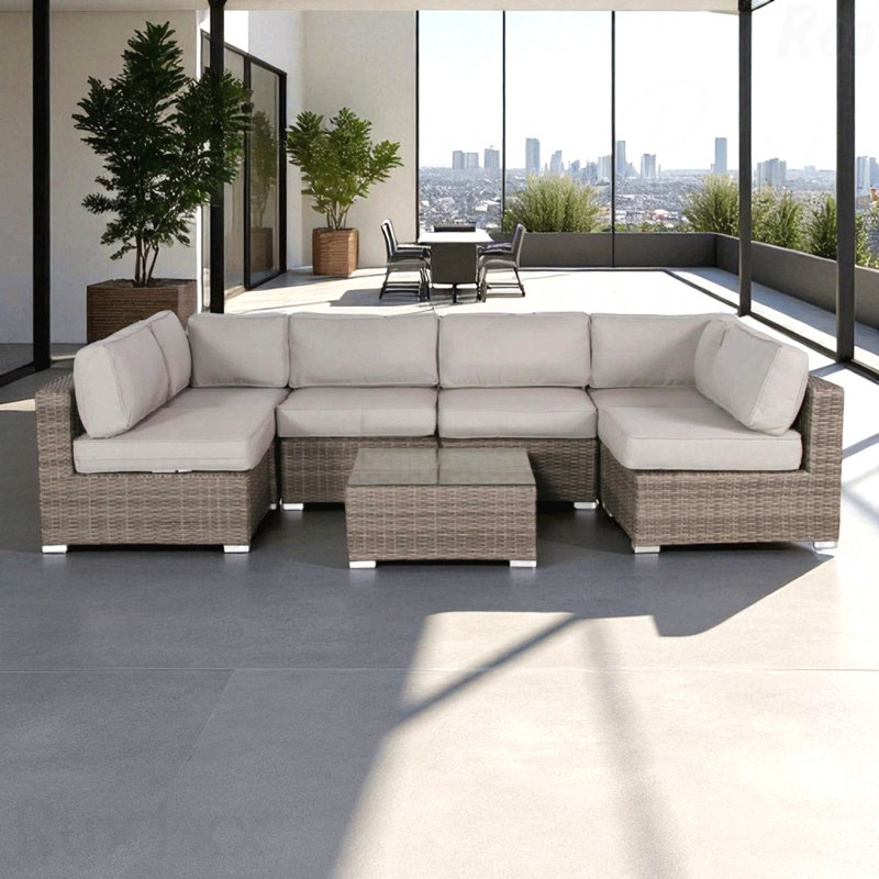 Ensemble de conversation de patio en osier pour 4 personnes avec coussins