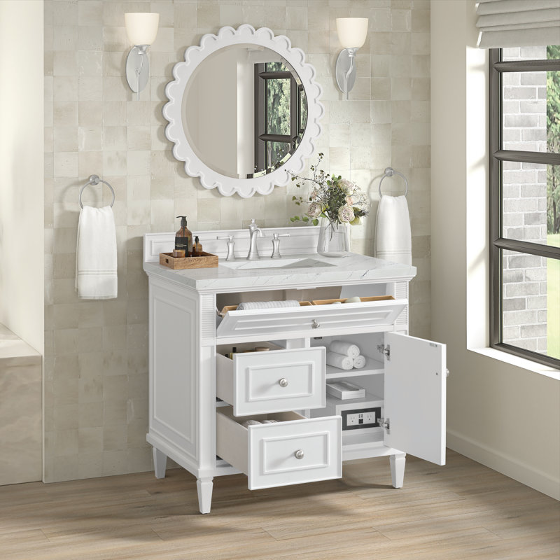 Lorelai 36'' Single Bathroom Vanity with Top, Bright White, Ethereal Noctis, 8" Widespread