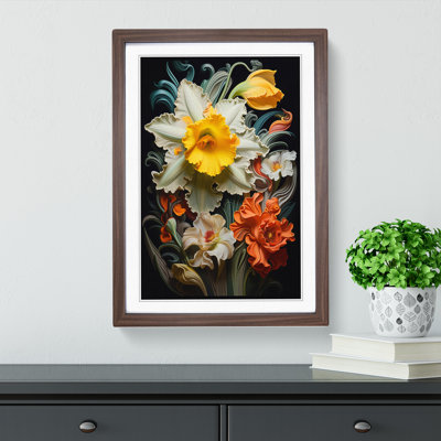 Daffodil Flower Baroque - Single Picture Frame Print on Wood