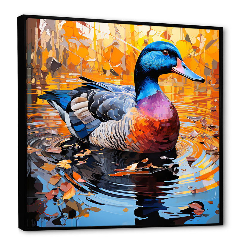 «Duck Morning Quack Lake II», art mural canard, Cadre flottant noir, H 30 po x l 30 po x P 1,5 po
