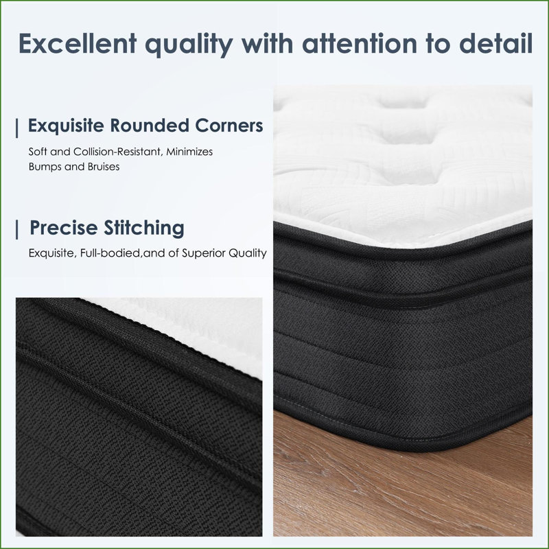 Matelas, matelas hybride pleine grandeur de 10 pouces avec ressorts ensachés individuellement, fermeté moyenne | Mousse et ressort | Blanc