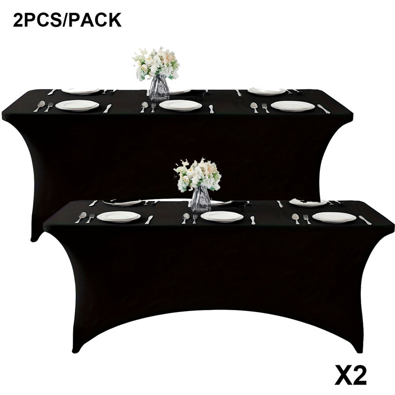 2 pièces / paquet de grande nappe rectangulaire noire de 6 pi d'Halloween, couvertures de table extensibles en tricot de 180 g / m², plusieurs couleurs disponibles, convient aux restaurants d'hôtel, aux cuisines, aux bureaux et aux longues décorations de table de réception. Premium et élégant