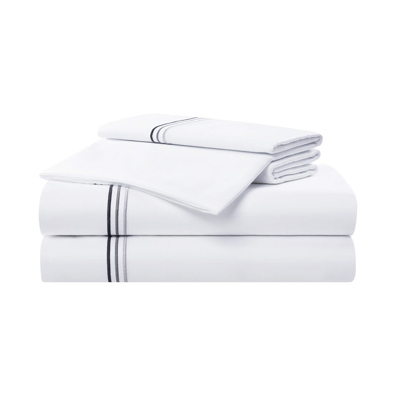 Full Charcoal Embroidered Cotton Stripe Sheet Set