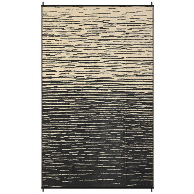 Waterproof Reversible Outdoor Rug 5x8ft – Plastic Straw Patio Carpet with Modern Stripes, UV Resistant, Durable for Deck, Porch, RV, Beach, Balcony, Camping – Black Coffee