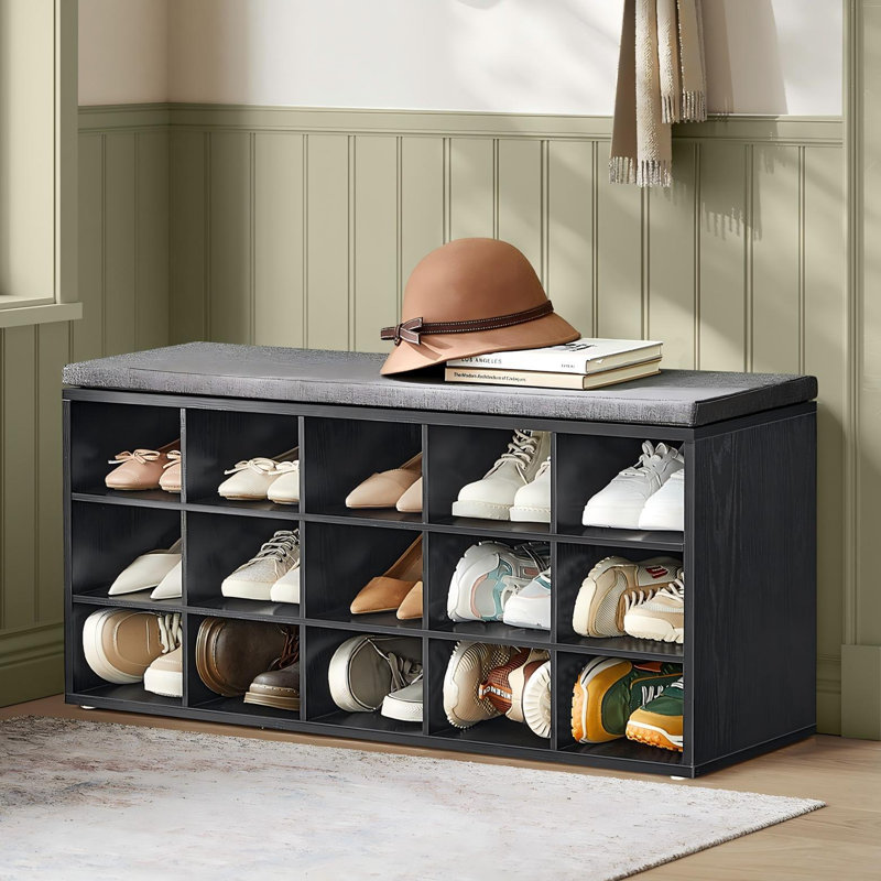 Jurina 15 Pair Shoe Storage Bench, Black/Gray