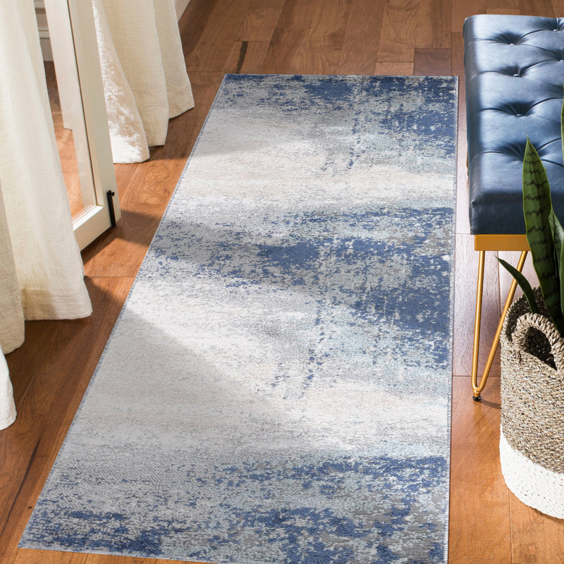Tapis bleu / beige Melinda, Tapis de couloir 2 pi 6 po x 8 pi