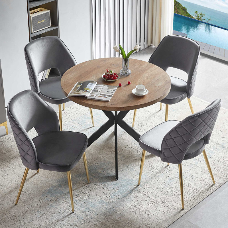 Lawanda 4 Seats Round Dining Table Set, Gray