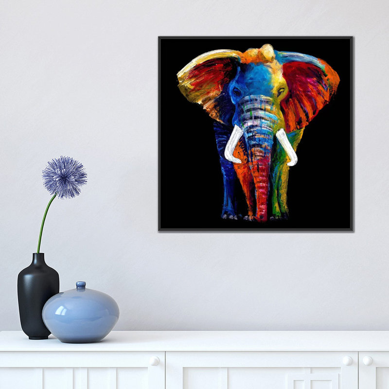 «The Great Elephant», reproduction sur toile, H 5 po x l 18 po x P 18 po, Toile encadrée noire, Pas de tapis