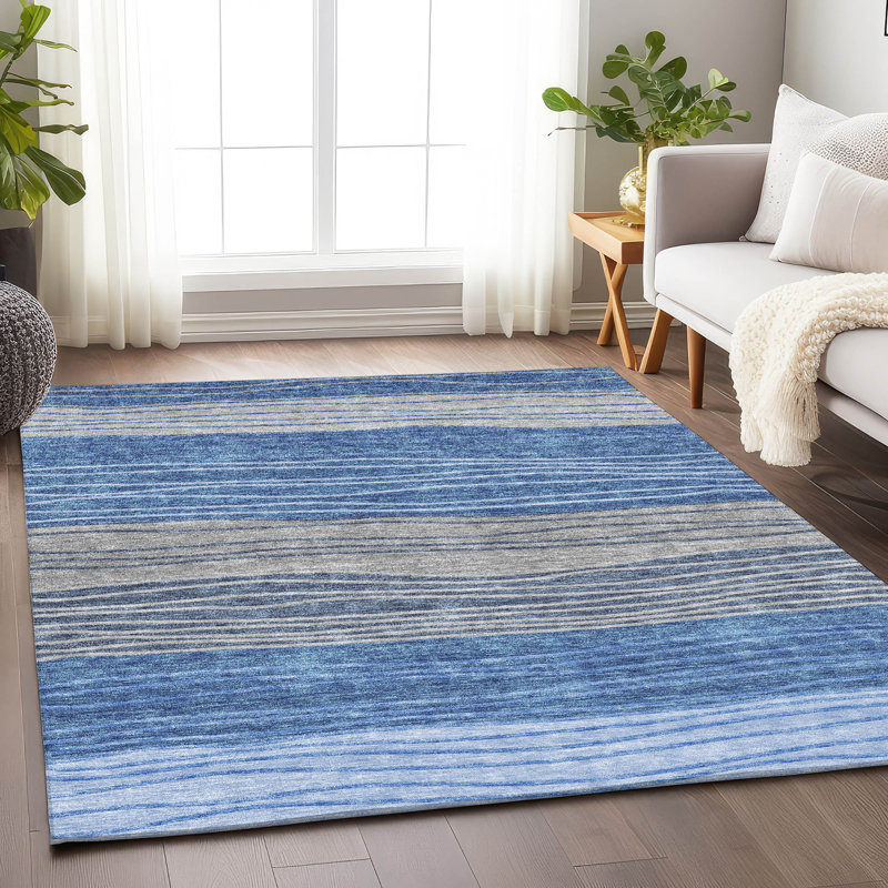 Premium Machine Washable Tweedy Blue Rug, Rectangle 10' x 14'