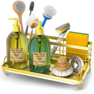 Elegant Gold Stainless Steel Sink Caddy - Non-Slip Storage For Kitchen Essentials