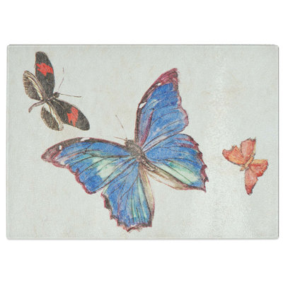 Tempered Glass Three Butterflies by Fujishima Takeji Cutting Board